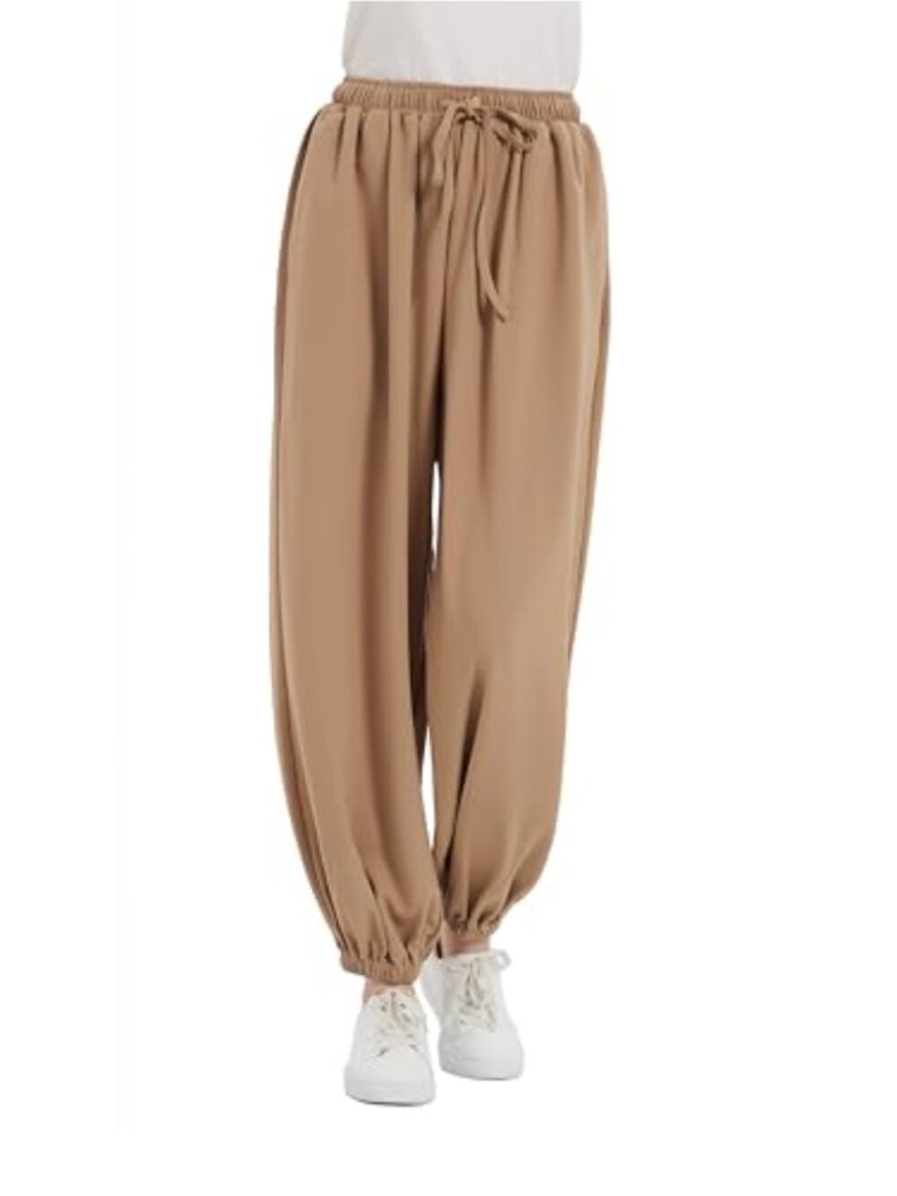 Tronjori Baggy Elastic Waist Wide Leg Pants Drawstring Cinch Bottom